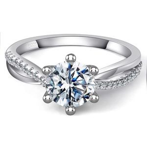 NEW Certified Moissanite Ring 1 ct. Wedding/Engagement, Sz 6.5, Silver-18K Gold